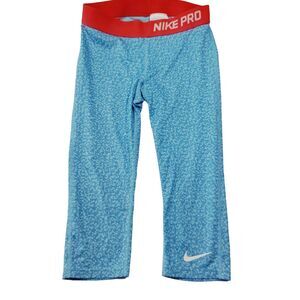 Nike Pro Girls Blue Red Capri Leggings Base Layer M Activewear Athleisure